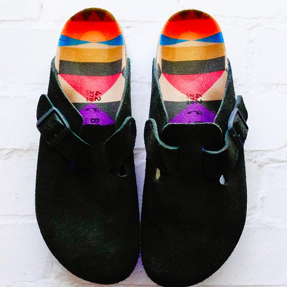 Birkenstock Boston Clog Shoe Black Suede  Size 42 USA 9 Limited Edition